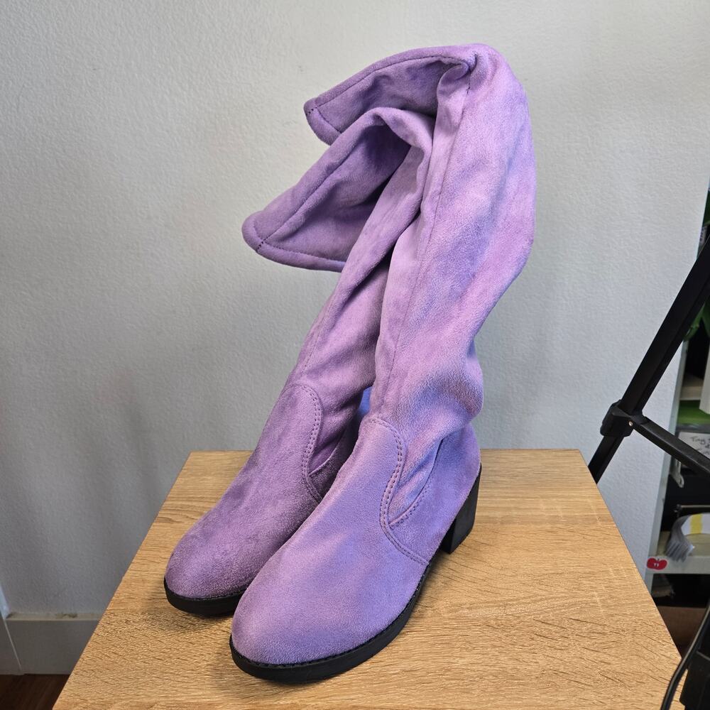 Size 8 Funtasma Lavender Faux Suede Over the Knee Boots Lace Back Coquette Mod
